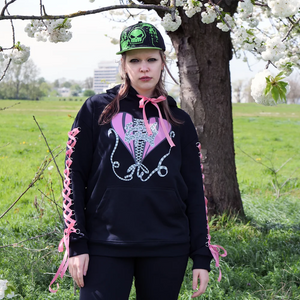 Play Piercing Sleeves Ex-Boyfriend Hoodie - Pink+Black