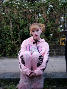 Play Piercing Sleeves Ex-Boyfriend Hoodie - Pink+Black