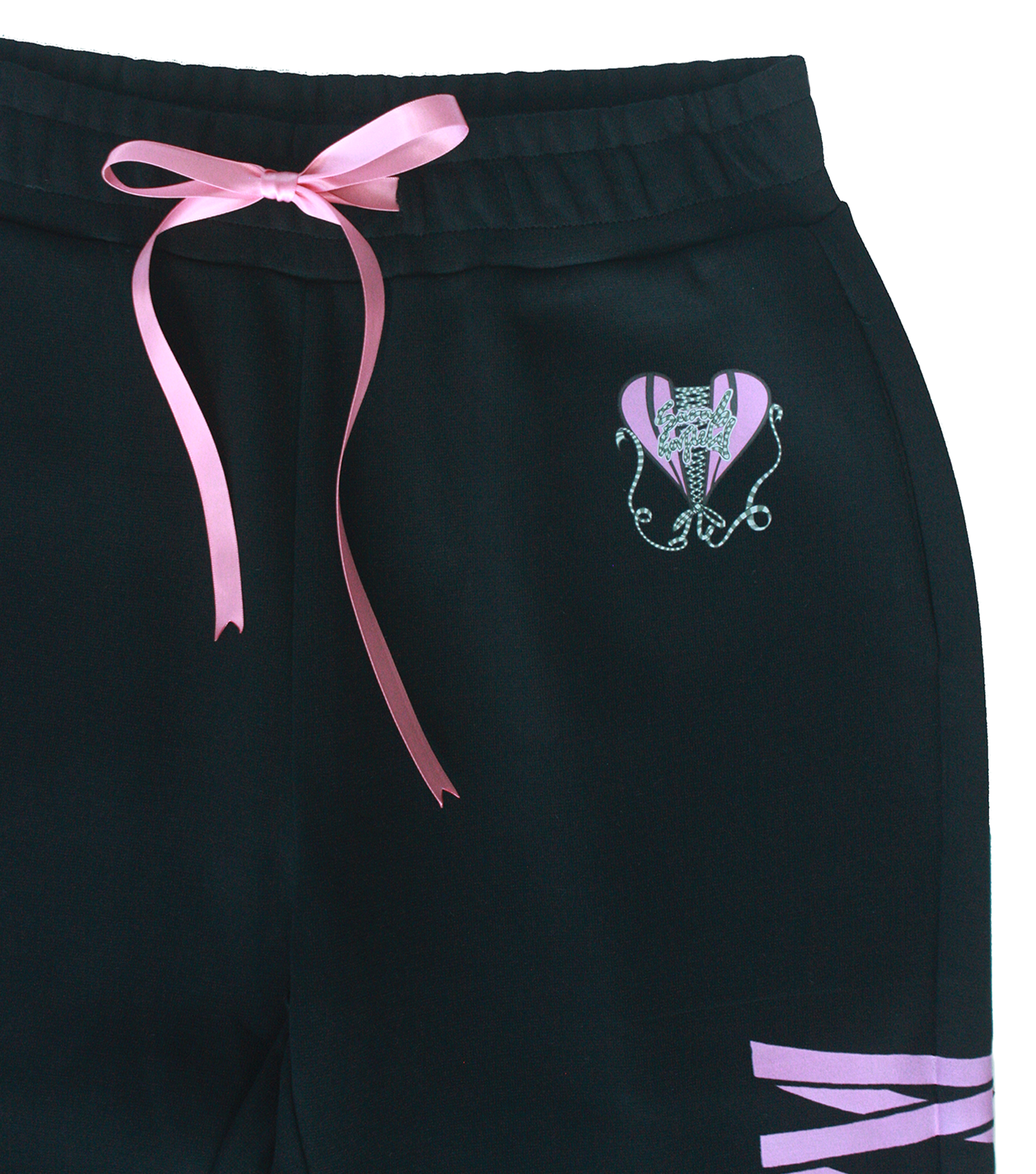 Bow Sides Flared Sweatpants - Black & Pink