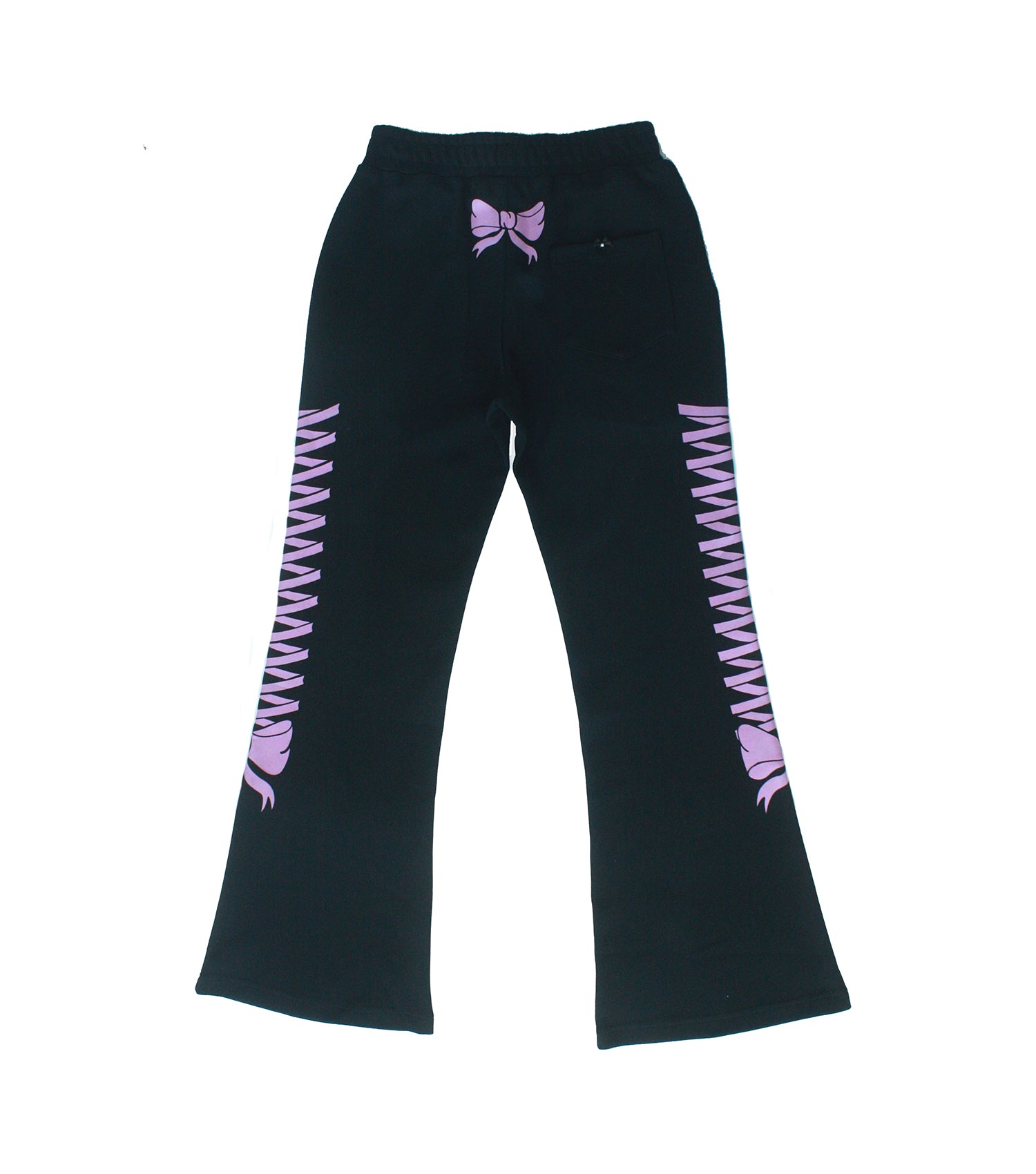 Bow Sides Flared Sweatpants - Black & Pink