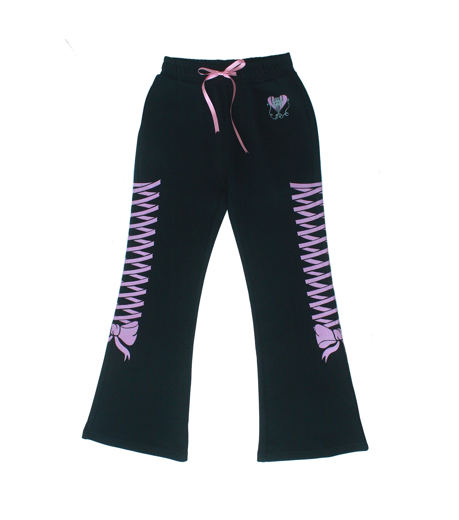 Bow Sides Flared Sweatpants - Black & Pink