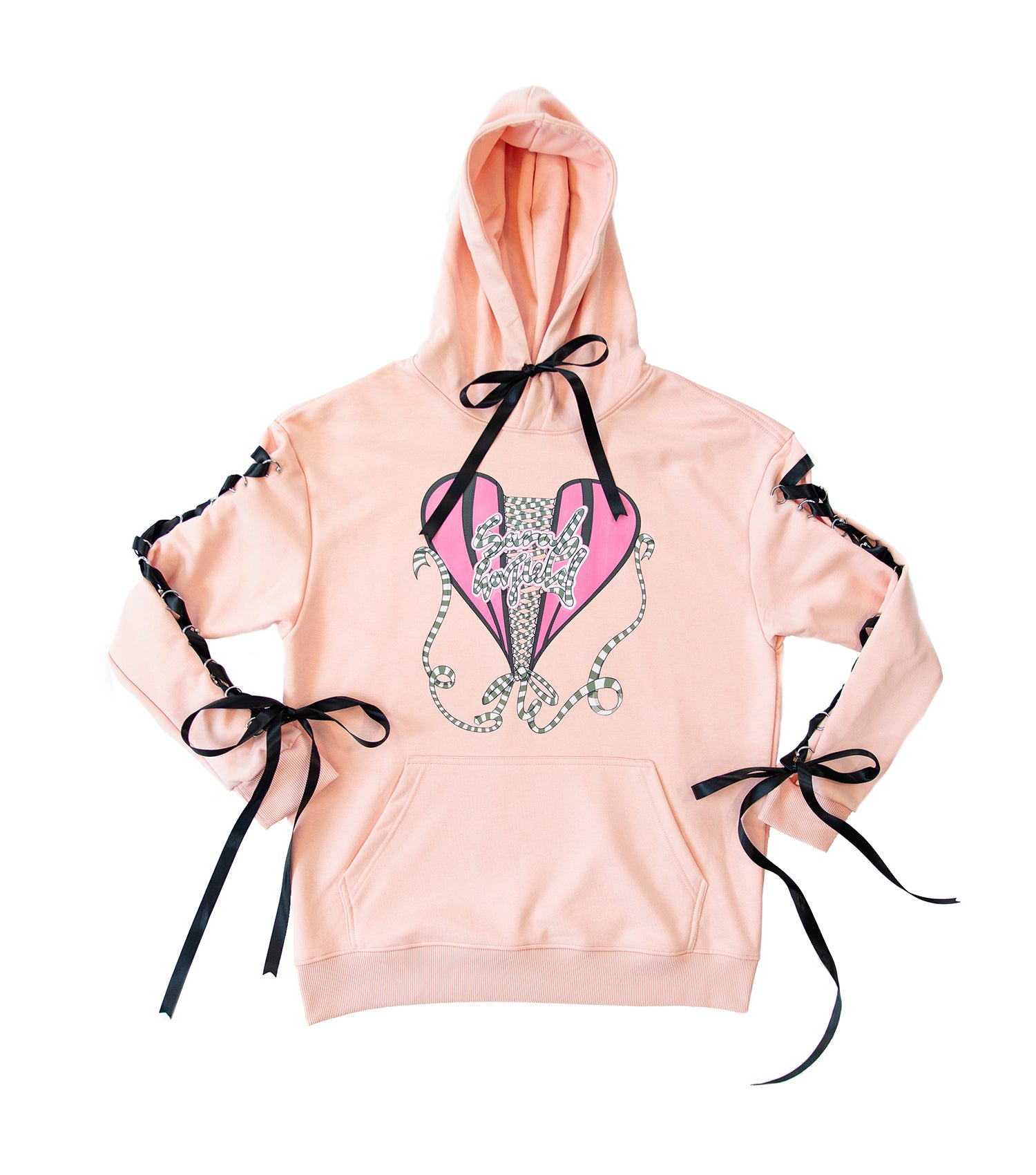 Play Piercing Sleeves Ex-Boyfriend Hoodie - Pink+Black